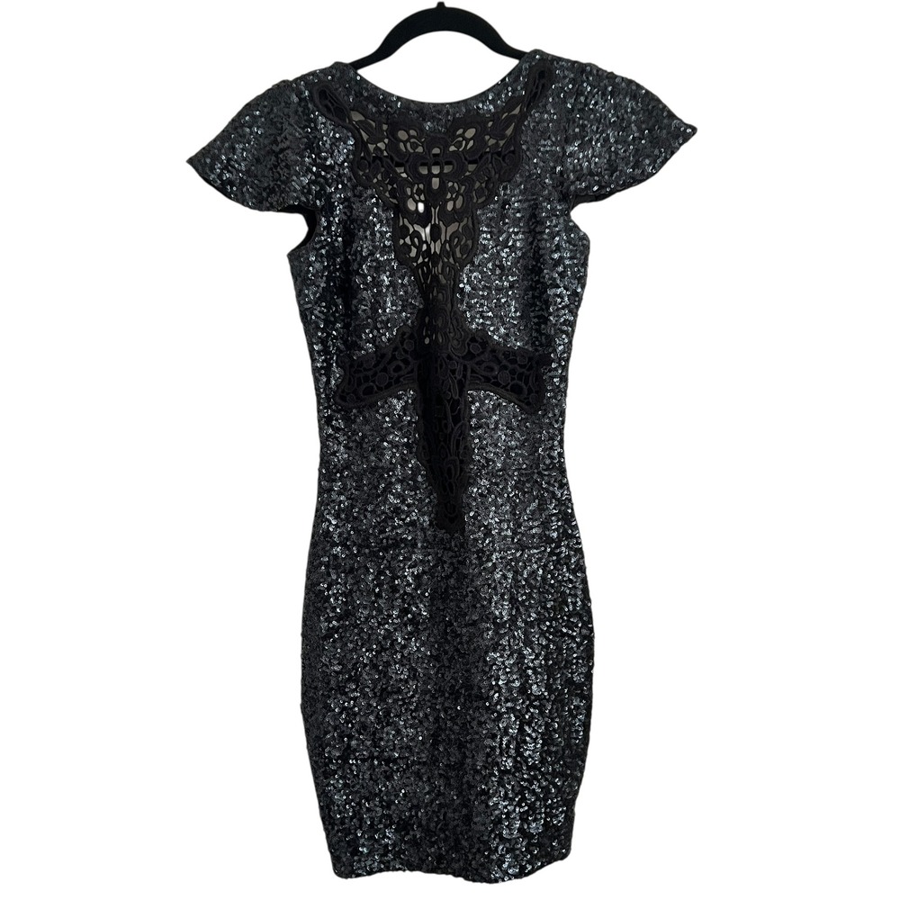 Dress The Population Sequin Lace Mini Dress XS USA Gothic Glam Cocktail Body Con